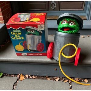 Vintage FisherPrice Sesame Street Oscar the Grouch Toy tested & Working With Box